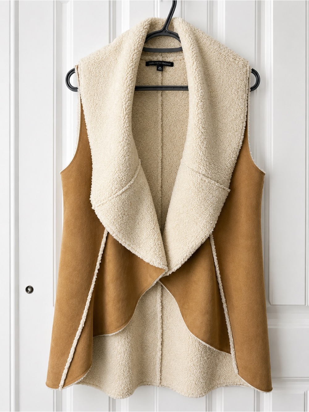 Saks Fifth Avenue Faux Shearling Waterfall Vest – Camel & Cream Medium